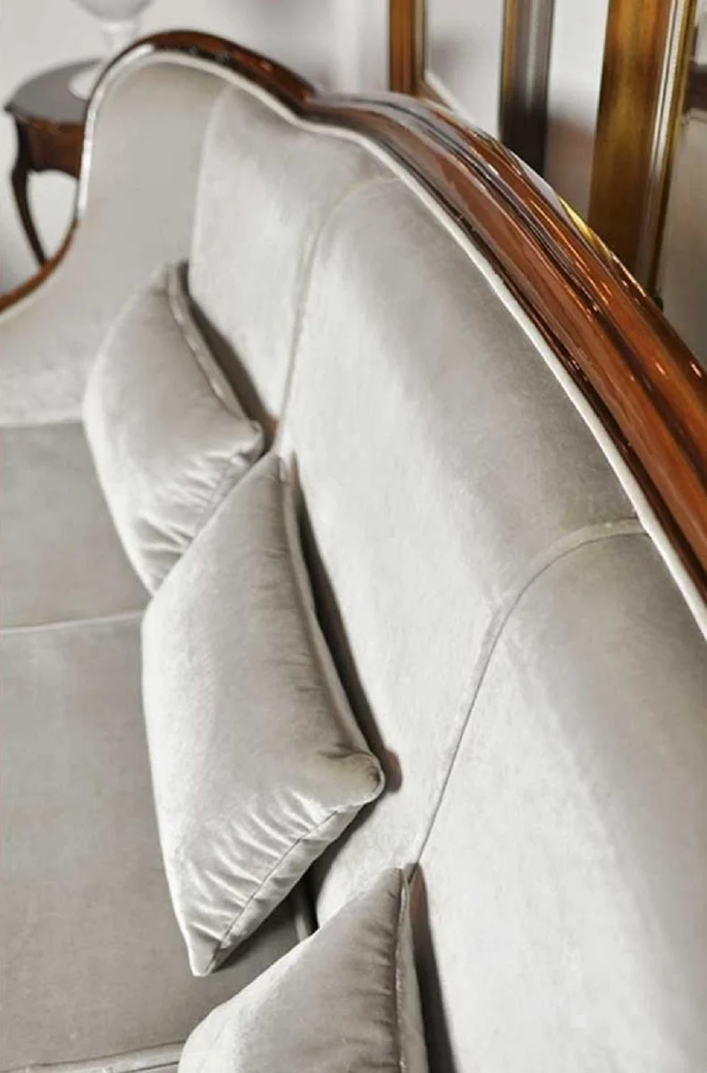 Casa Padrino Luxus Jugendstil Sofa Grau / Dunkelbraun Hochglanz 202 x 85 x H. 100 cm - Elegantes Wohnzimmer Sofa - Wohnzimmer Möbel - Luxus Möbel im Jugendstil - Barock & Jugendstil Möbel