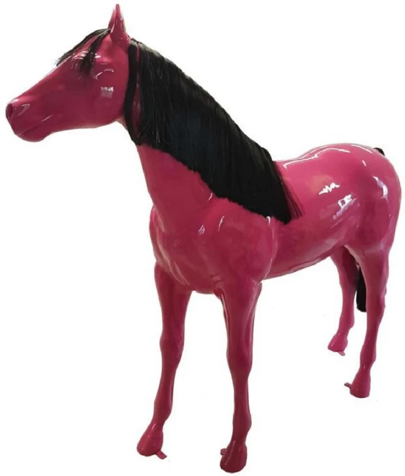 Casa Padrino Luxus Deko Skulptur Pferd Pink / Schwarz 240 x H. 200 cm - Riesige Gartenskulptur - Lebensgroße Skulptur - XXL Deko Skulptur - XXL Deko Figur - XXL Tierfigur - Luxus Deko Tierfigur