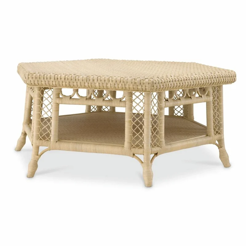 Casa Padrino Luxus Rattan Couchtisch Naturfarben 120 x 105 x H. 50 cm - Wohnzimmer Möbel