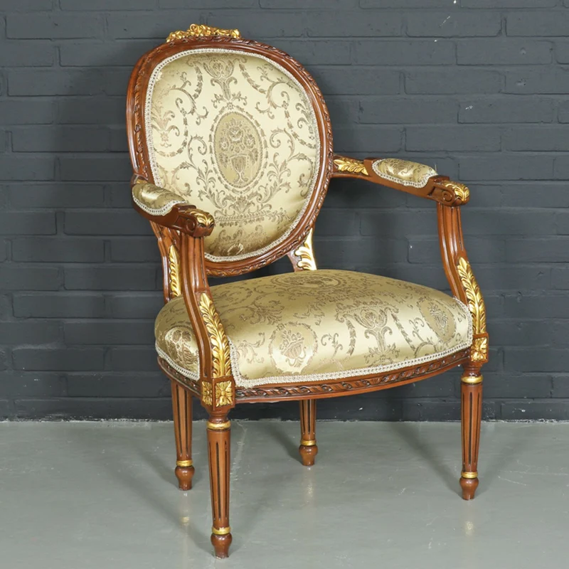 Casa Padrino Barock Salon Stuhl Ludwig XV mit Armlehnen, Gold Muster und Hellbraun, 65 x 65 x H. 100 cm