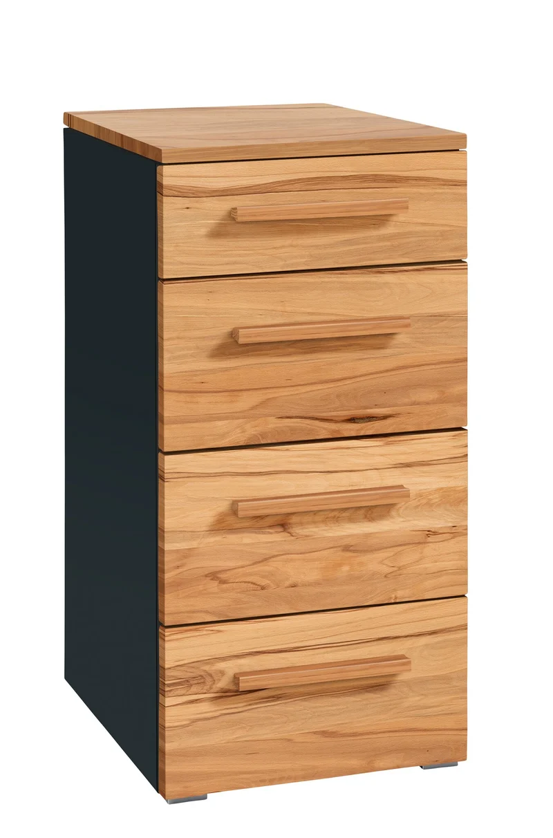 Hasena Kommode Quatro Schwarz mit Wildbuche-Front, 4 Schubladen