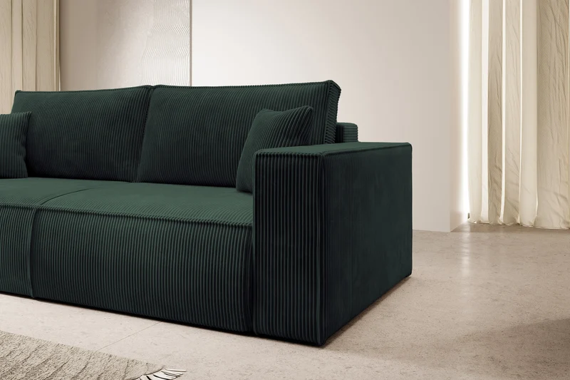 Dreisitziges ausklappbares Sofa Farese mit Stauraum, grün, Cordstoff