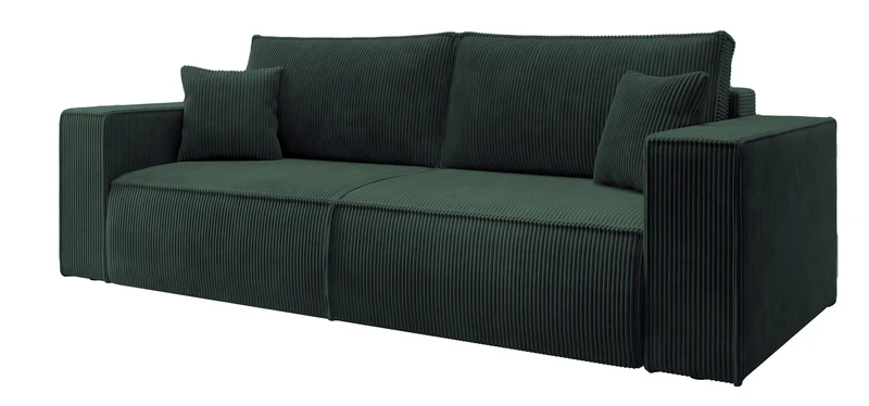Dreisitziges ausklappbares Sofa Farese mit Stauraum, grün, Cordstoff