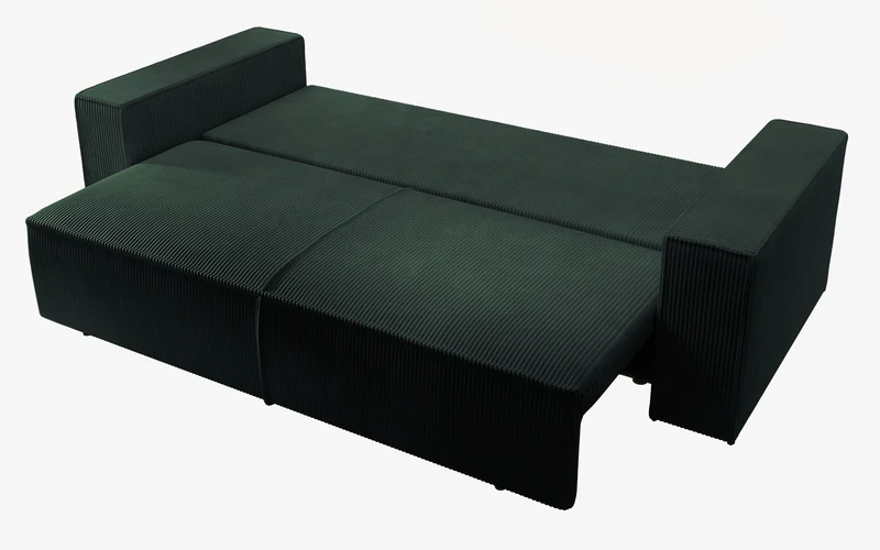 Dreisitziges ausklappbares Sofa Farese mit Stauraum, grün, Cordstoff