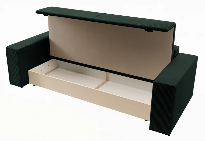 Dreisitziges ausklappbares Sofa Farese mit Stauraum, grün, Cordstoff