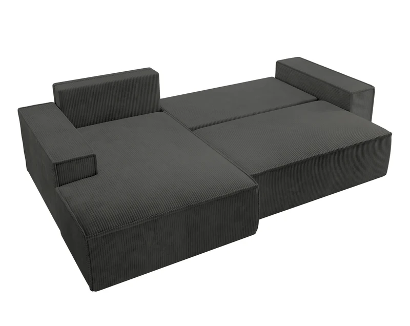 Ecksofa mit Schlaffunktion Farese New L-förmig mit Stauraum, dunkelgrauer Cord, linksseitig