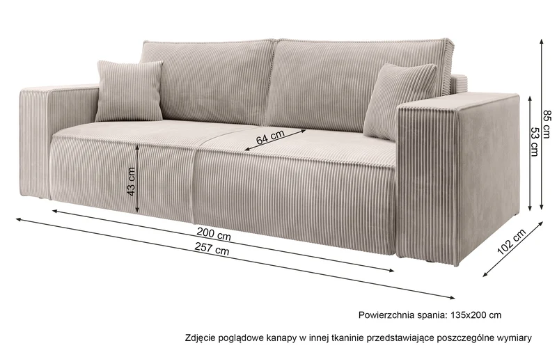 Dreisitziges ausziehbares Sofa Farese mit Stauraum, schwarz, Cordstoff