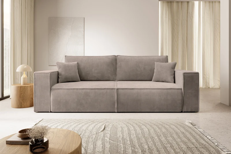 Dreisitziges ausklappbares Sofa Farese mit Stauraum, beige Cord