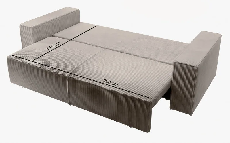 Dreisitziges ausklappbares Sofa Farese mit Stauraum, beige Cord