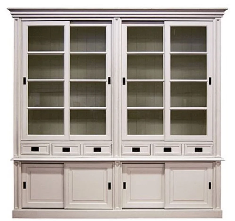 Casa Padrino Landhausstil Schrank mit 8 Schiebetüren und 6 Schubladen Weiß 250 x 52 x H. 240 cm - Landhausstil Möbel