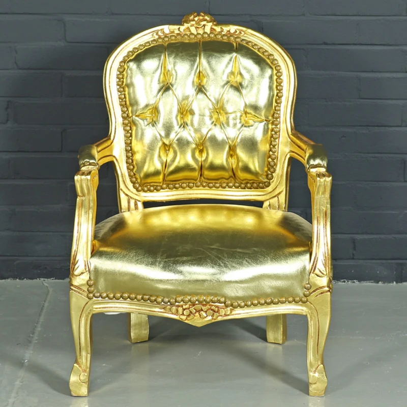 Casa Padrino Barock Kinderstuhl im Antik Stil, Gold Lederoptik, Massivholz, 51 x 71 cm