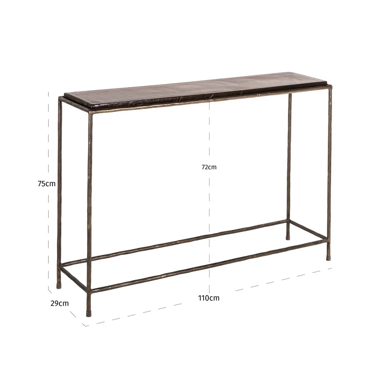 Konsole Villano Bronze – Wandkonsole aus Glas & Eisen, 110 cm