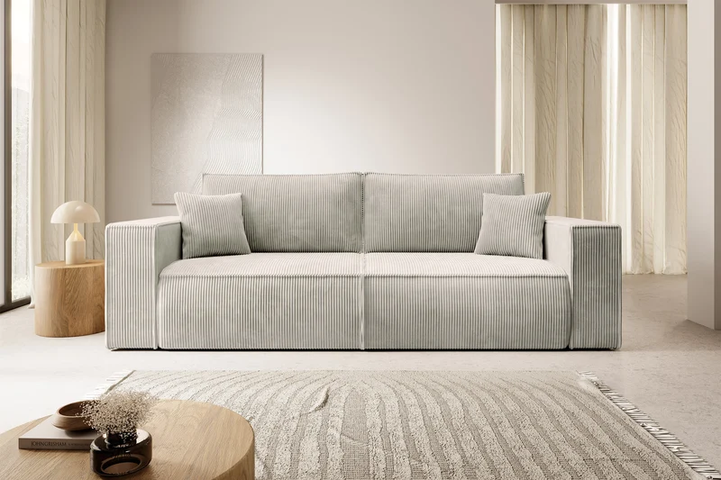 Drei-Sitzer-Schlafsofa Farese mit Stauraum, cremefarbener Cord