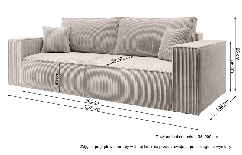 Drei-Sitzer-Schlafsofa Farese mit Stauraum, cremefarbener Cord
