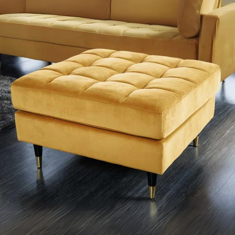 Moderner Hocker COMFORT 80cm senfgelb Samt Taschenfederkern