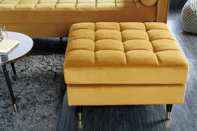 Moderner Hocker COMFORT 80cm senfgelb Samt Taschenfederkern