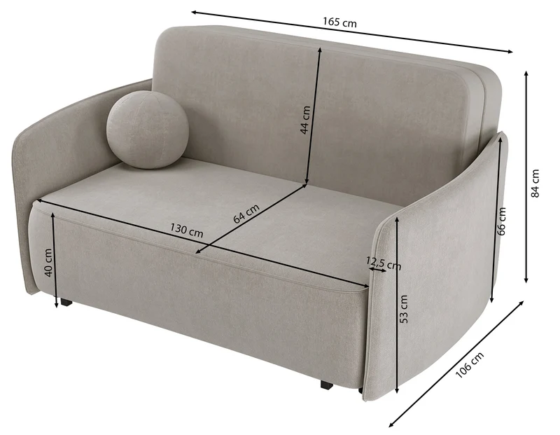Zweisitziges Schlafsofa Paxi 165 cm mit Stauraum, dunkelgrauer Chenillebezug