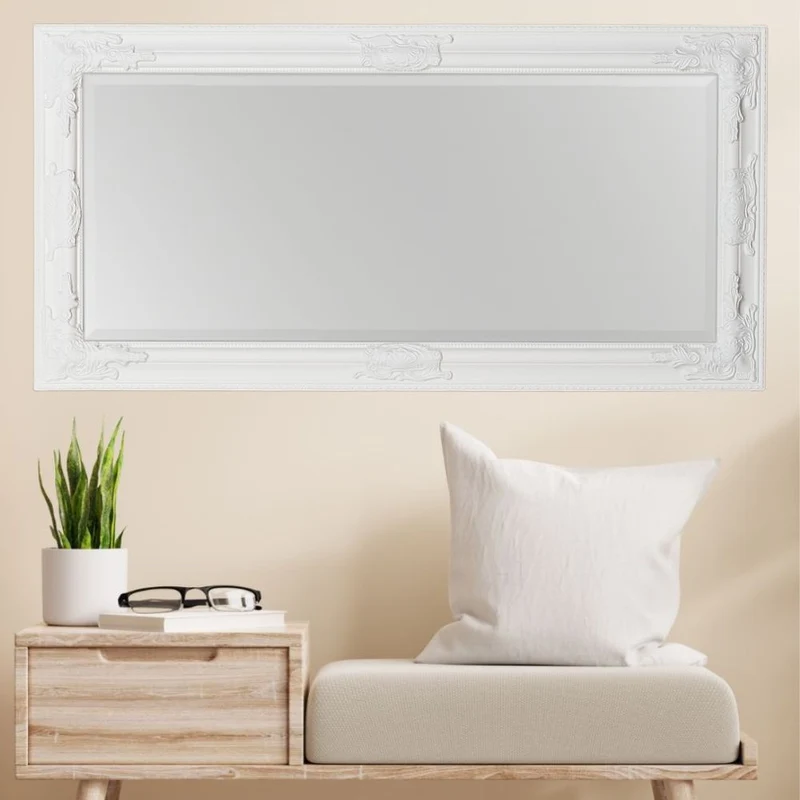 Eleganter Barock Spiegel BESSA 180x60cm weiß-matt Holzrahmen