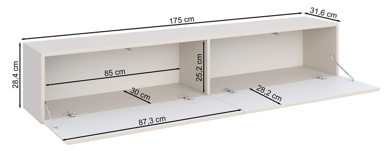 Hängender TV-Schrank Olio mit zwei Klappen, 175 cm, Kaschmir