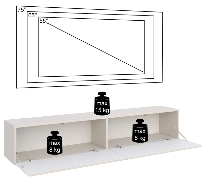 Hängender TV-Schrank Olio mit zwei Klappen, 175 cm, Kaschmir