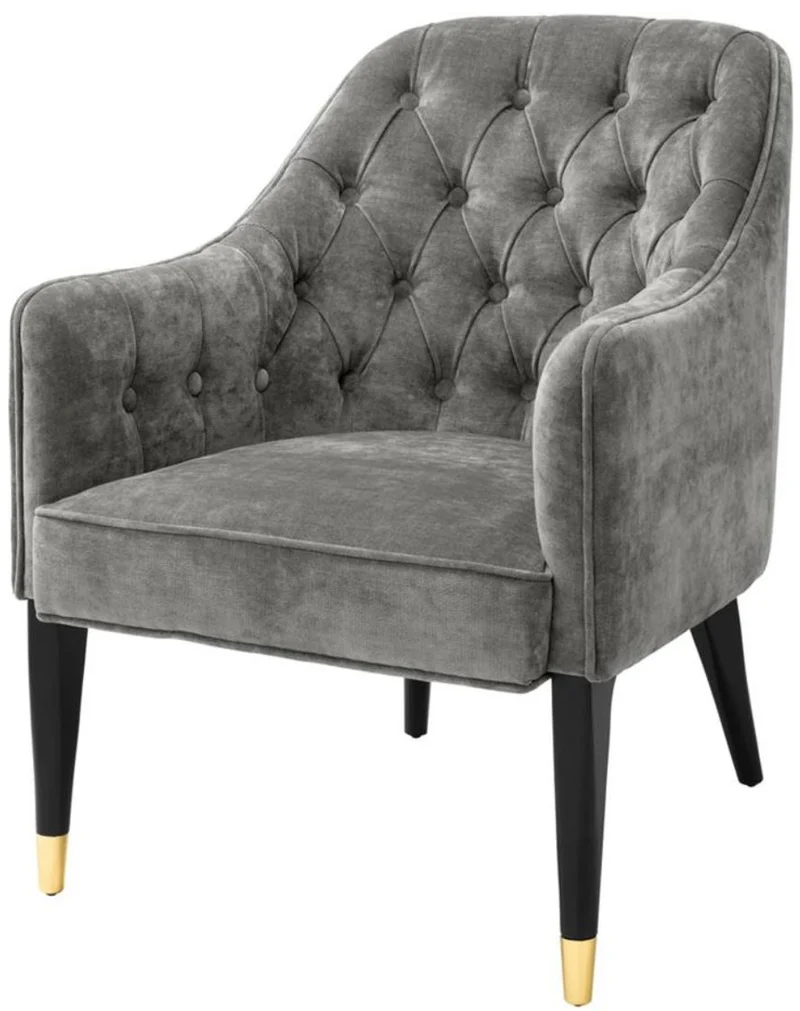 Casa Padrino Luxus Sessel Grau / Schwarz / Gold 65 x 80 x H. 88 cm - Chesterfield Möbel