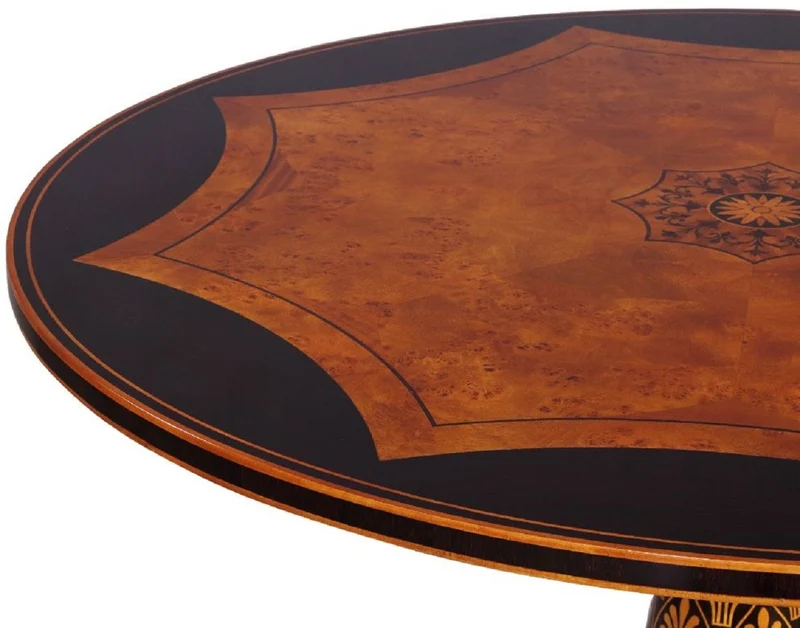 Casa Padrino Luxus Barock Esstisch Braun / Schwarz / Gold - Runder Massivholz Esszimmertisch im Barockstil - Barock Esszimmer Möbel - Luxus Esszimmer Möbel im Barockstil - Edel & Prunkvoll