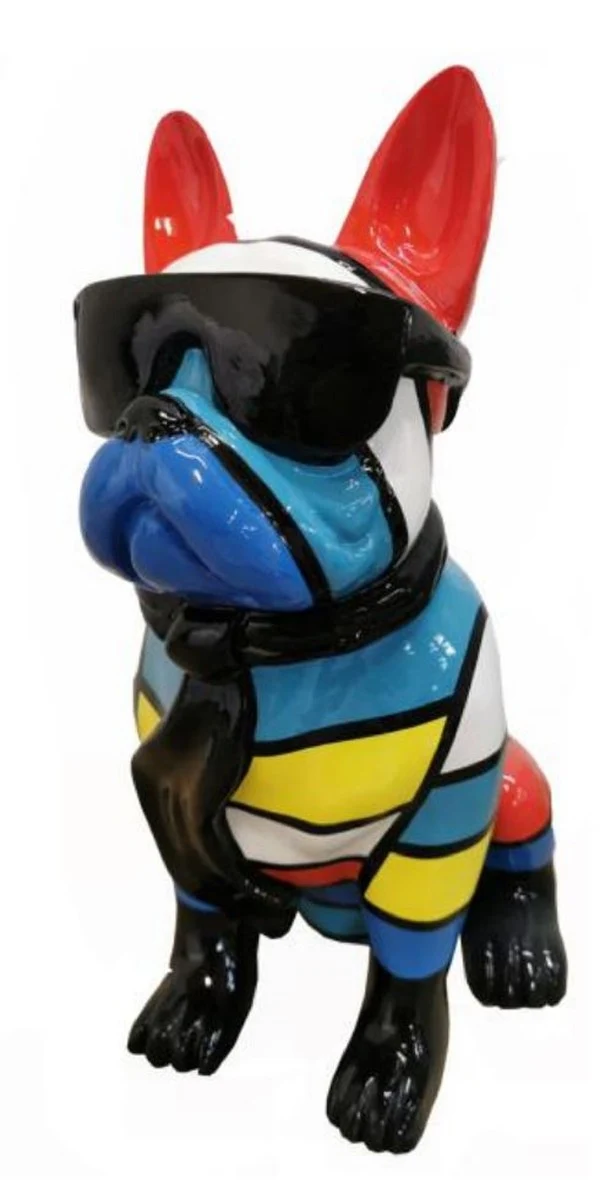 Casa Padrino Luxus Deko Skulptur Hund Bulldogge Mehrfarbig / Schwarz H. 80 cm - Große Deko Figur - XXL Deko Skulptur - XXL Deko Figur - Wohnzimmer Deko - Garten Deko - Luxus Deko XXL Figuren