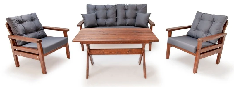 Casa Padrino Luxus Gartenmöbel Set Anthrazit / Dunkelbraun - 1 Garten Sofa & 2 Garten Sessel & 1 Garten Esstisch - Garten Möbel - Terrassen Möbel - Luxus Möbel