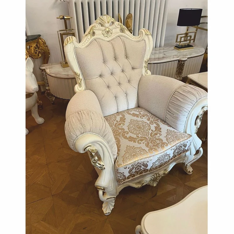 Casa Padrino Luxus Barock Wohnzimmer Set Weiß / Gold - Barockstil Möbel