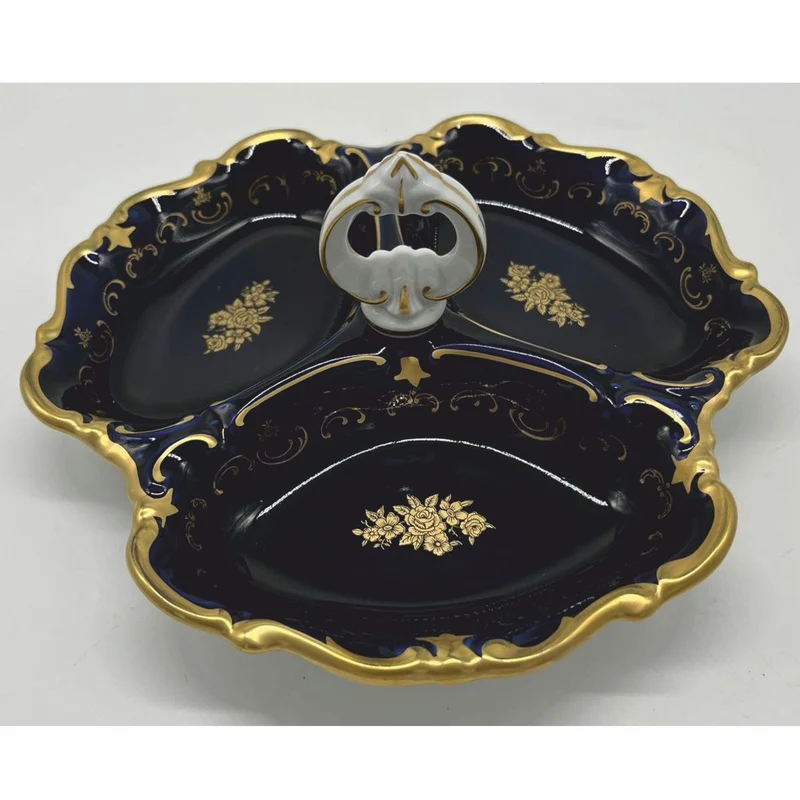 Casa Padrino Luxus Barock Porzellan Servierschale mit Tragegriff Ø 25 cm - Reichenbach Porzellan