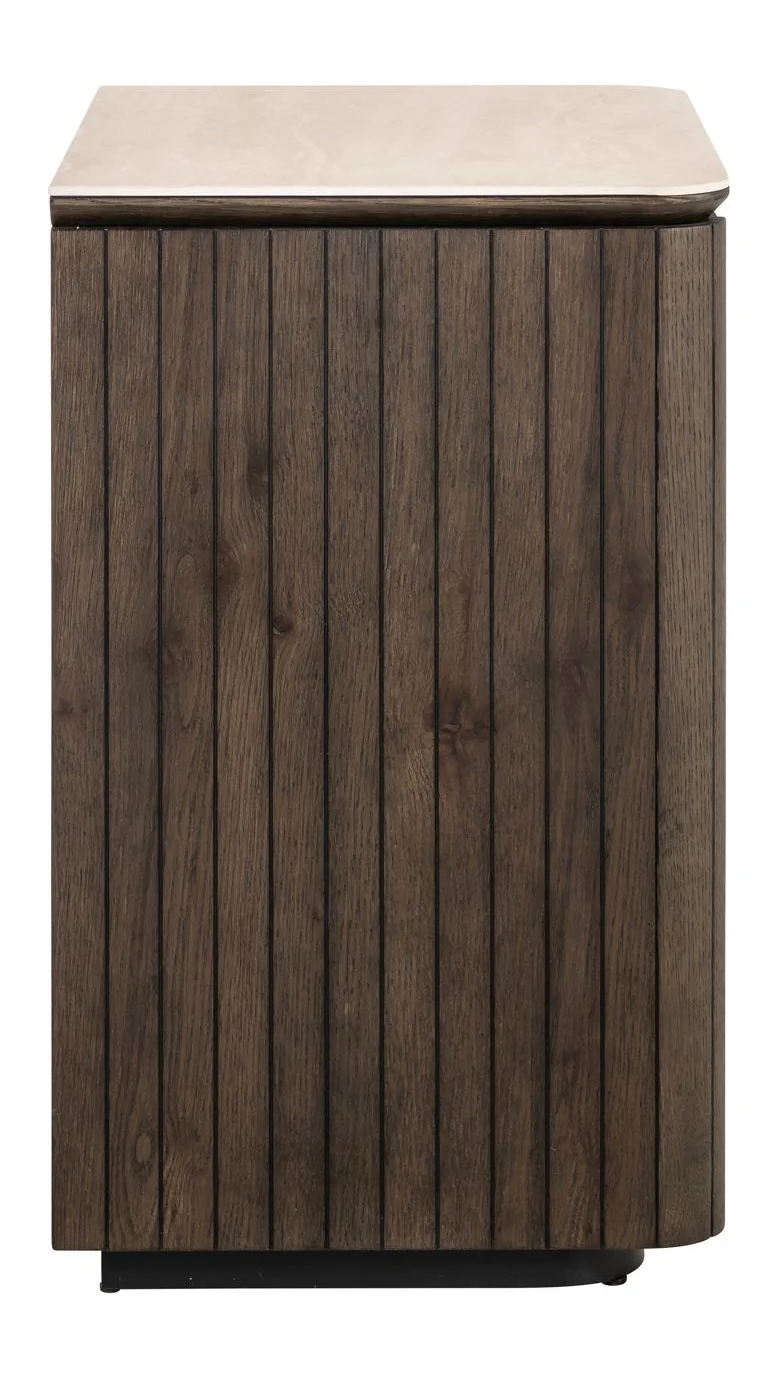 Nachttisch Ritz braun mit Travertin-Top, 3 Schubladen, Softclose