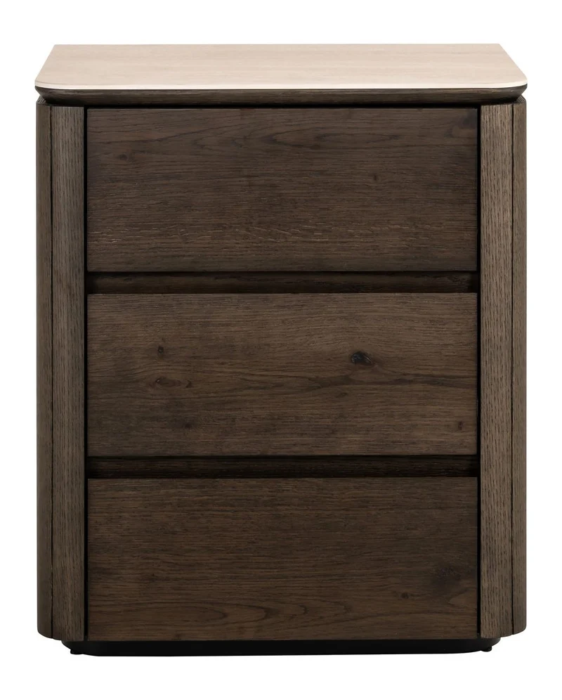 Nachttisch Ritz braun mit Travertin-Top, 3 Schubladen, Softclose