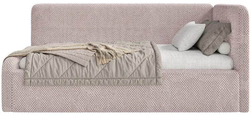 Jugendbett 120x200 cm Fanklo rechtsseitig mit Matratze und Stauraum, puderrosa Plüsch, wasserabweisend