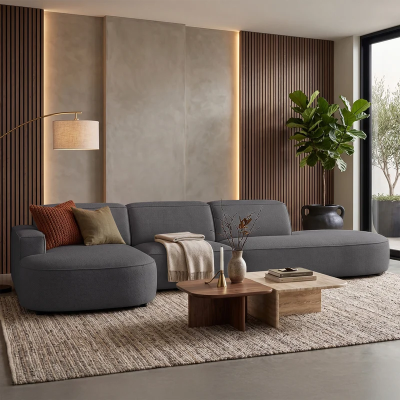 Modulares Ecksofa Sallmo L-förmig linksseitig dunkelgrauer hydrophober Chenille