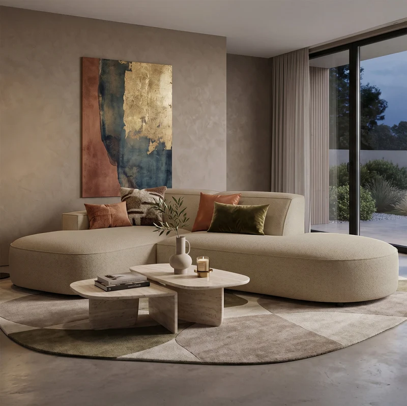 Modulares Ecksofa Sallmo L-förmig klein, linksseitig, dunkelbeige, hydrophobes Chenille