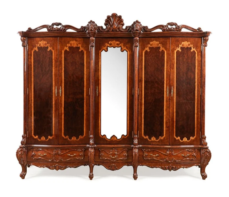 Casa Padrino Luxus Barock Schlafzimmer Schrank mit 5 Türen Braun 305 cm - Barock Möbel