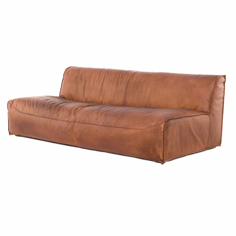 Casa Padrino Luxus Leder Sofa Hellbraun 190 cm - Modulares Echtleder Wohnzimmer Sofa
