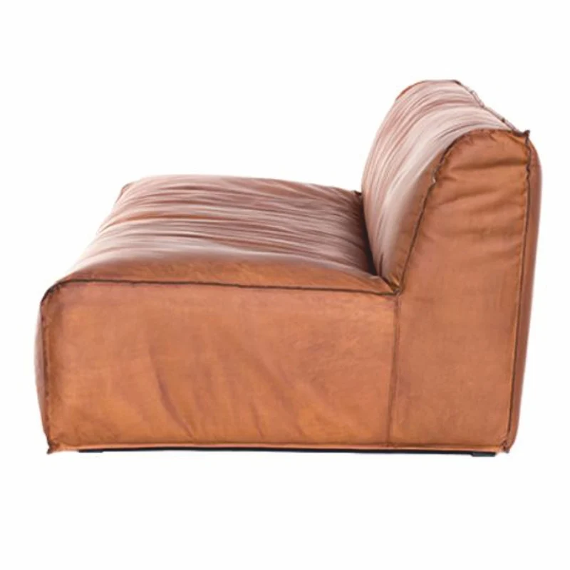 Casa Padrino Luxus Leder Sofa Hellbraun 190 cm - Modulares Echtleder Wohnzimmer Sofa