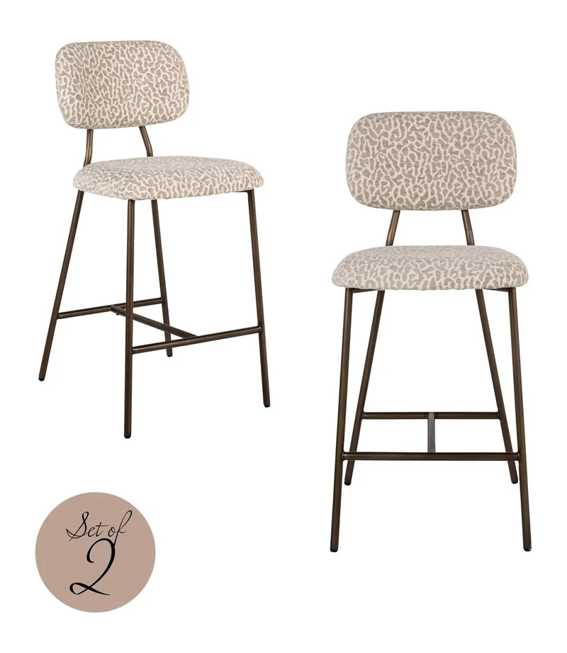 Barhocker Xenia Beige Leopard im 2er-Set mit Metallgestell