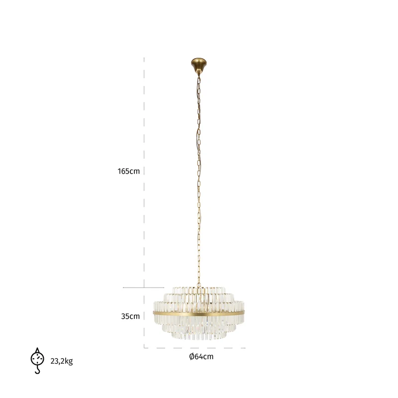 Pendelleuchte Desire brushed gold, 6-flammig mit Kristallanhängern
