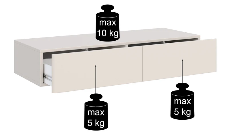 Hängender Schminktisch Olio mit zwei Schubladen, 110 cm, Kaschmir
