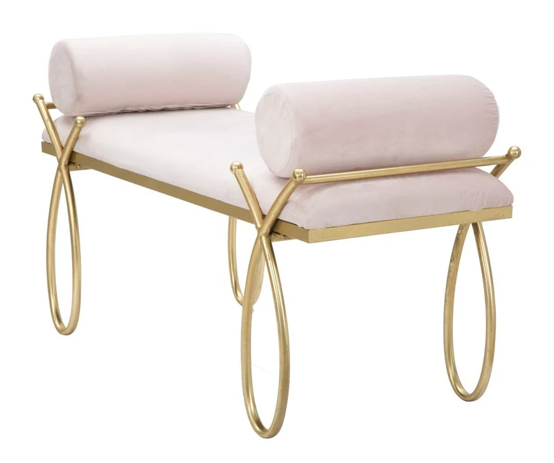 Casa Padrino Luxus Sitzbank Rosa / Gold 112,5 cm - Luxus Interior