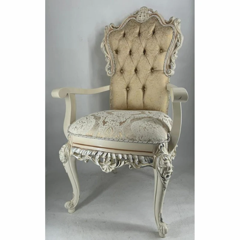 Casa Padrino Luxus Barock Esszimmer Stuhl mit Armlehnen Gold / Creme / Weiß / Silber - Barock Möbel