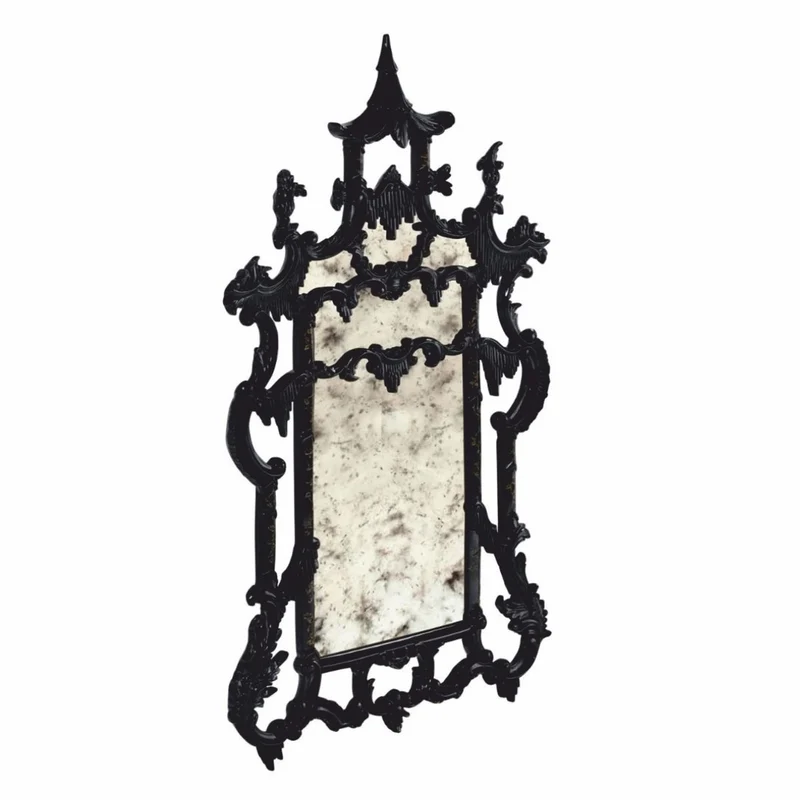 Casa Padrino Luxus Barock Spiegel im chinesischen Stil Schwarz / Gold H. 134 cm - Barockstil Möbel