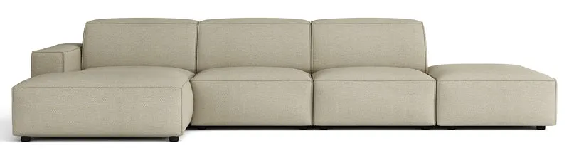 Modulares Ecksofa Sellmo, L-förmig, mit Hocker, linksseitig, grau-beige, hydrofober Chenille-Stoff