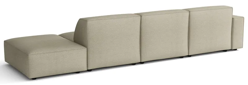 Modulares Ecksofa Sellmo, L-förmig, mit Hocker, linksseitig, grau-beige, hydrofober Chenille-Stoff