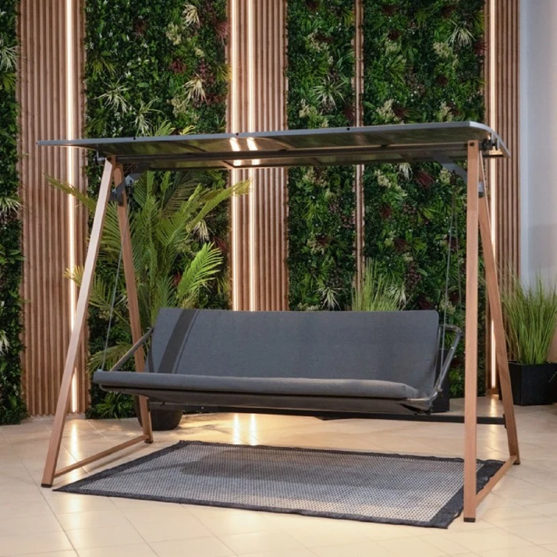 Casa Padrino Luxus Hollywood Schaukel Grau / Braun - Garten Schaukel mit Sonnendach