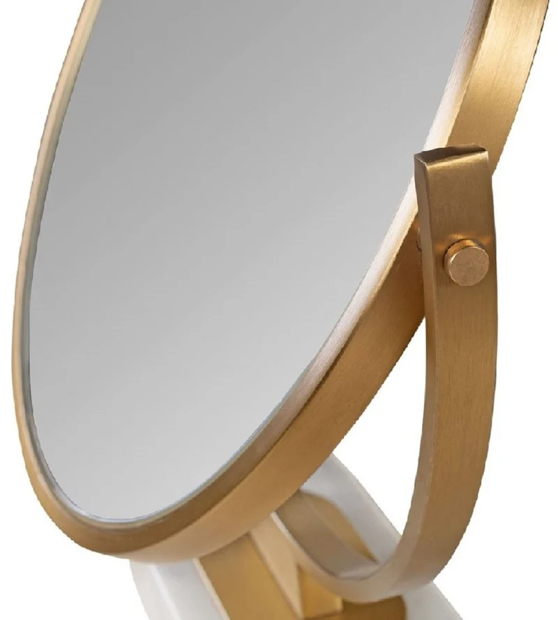 Casa Padrino Luxus Schminkspiegel Gold / Weiß H. 51 cm - Schminktisch Spiegel