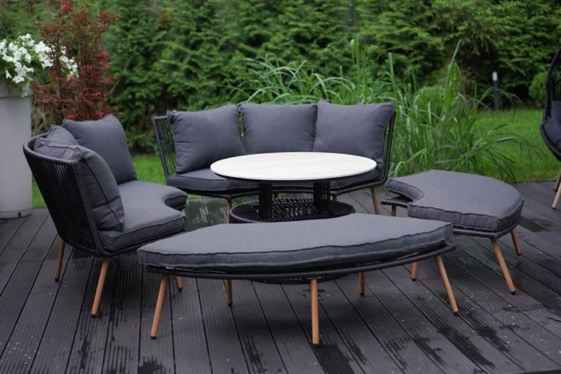 Casa Padrino Luxus Garten Möbel Set Grau / Naturfarben - 2 Gartensofas & 2 Gartenbänke & 1 Gartentisch