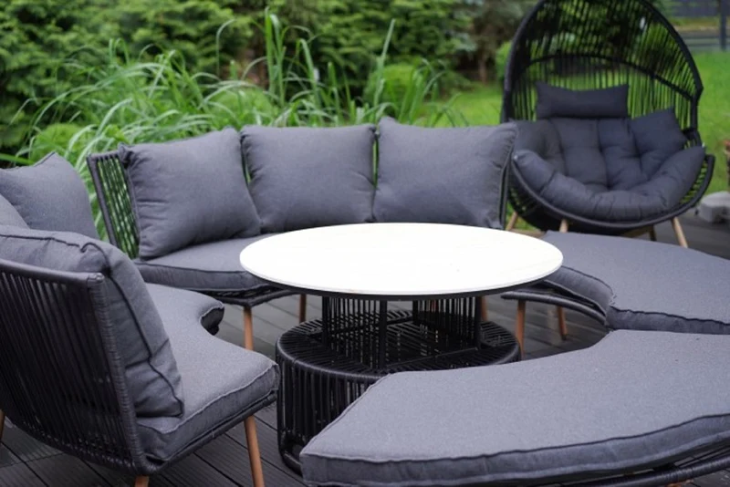 Casa Padrino Luxus Garten Möbel Set Grau / Naturfarben - 2 Gartensofas & 2 Gartenbänke & 1 Gartentisch